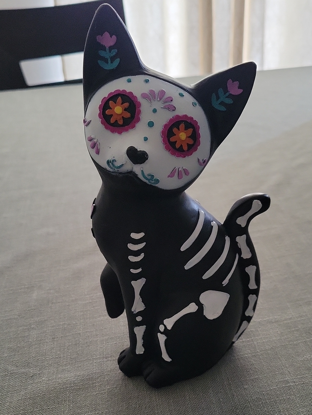 Black Sugar Skull Cat Figurine - Day of the Dead Decorative Cat